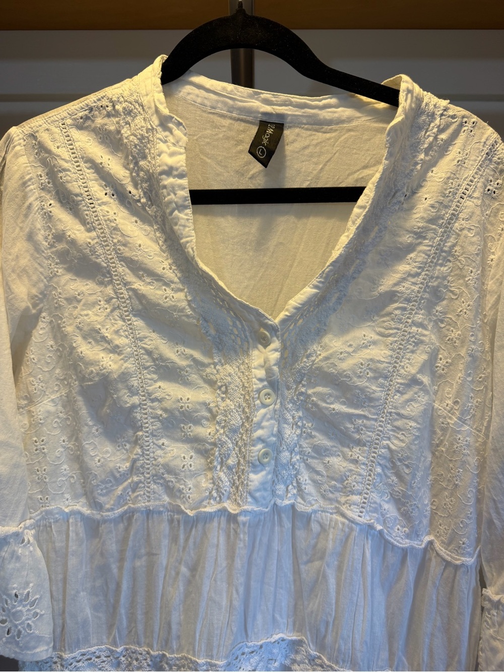 Me 2 Magic White Eyelet Lace Tunic Mini Dress L 100% Cotton Boho Coverup India - Picture 2 of 11